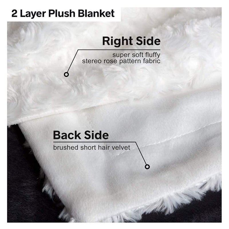 Simple&Opulence Plush Fluffy Throw Blanket Tridimensional Rose Pattern Soft Warm Microfiber Cozy Chic Shaggy Reversible Coverlet for Girls Home DÃ©cor Couch, 50"x 60", White - Image 3
